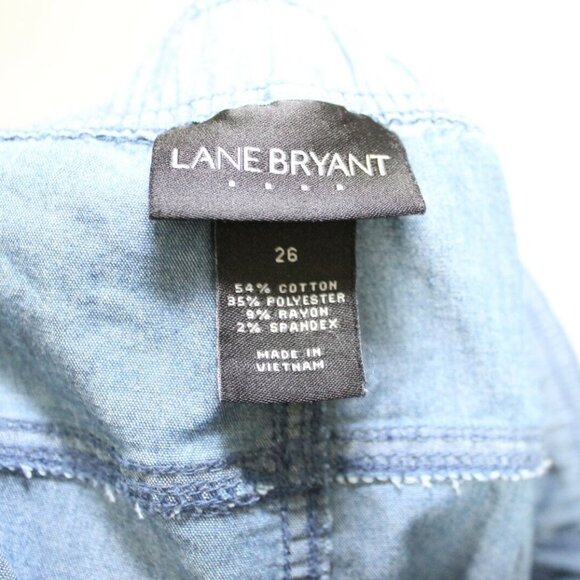 Lane Bryant Women’s 26 Chambray Crop Pants Blue Pull On Drawstring Waist Comfort - Picture 9 of 12